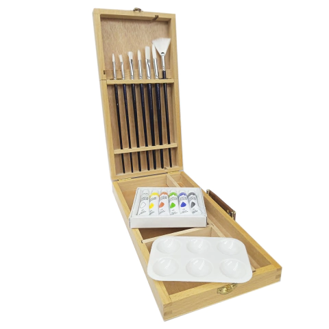 Set De Pintura Acrilica Sapiens C Caja Paleta Y Pinceles C07