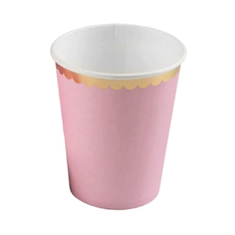 Copos Rosa com borda dourada 10 unidades