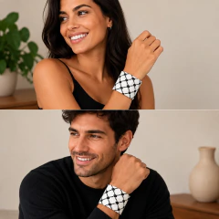 Bracelete Palestino Kufiya Bordado à Mão