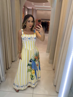 VESTIDO LONGO CREPE ESTAMPADO LISTRADO na internet