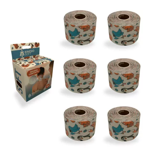 KIT 06 Rolos de Bandagem Elastica Adesiva KinesioSport SOFT 5cm x 6m - Bichinhos