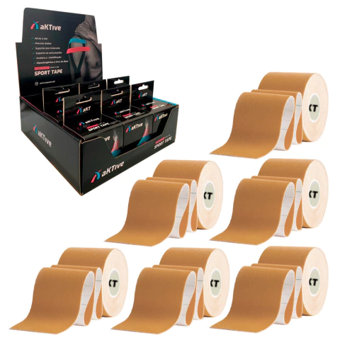 Kit 6 Rolos - aKTive Sport - Bege - 5 cm X 5 m - Bege