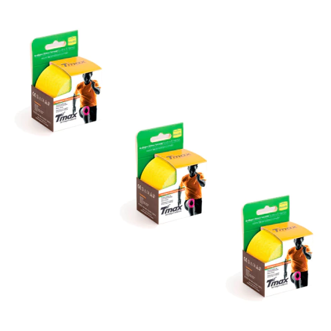 KIT 03 Rolos de Bandagem Elástica Adesiva Tmax 5cm x 5m - Amarelo