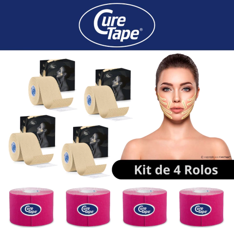 Kit 4 Rolos Bandagem CureTape Tipo Kinesio Taping para Fisioterapia e Reabilitação, Cores variadas