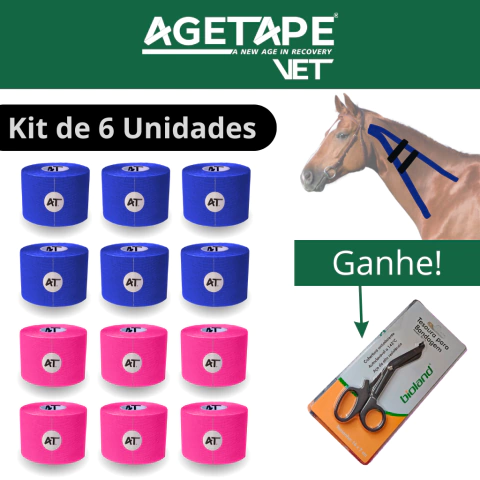 Kit 6 Rolos de Bandagem Agetape Vet - Taping para Fisiatria e Reabilitação Animal - Cores e Medidas Variadas