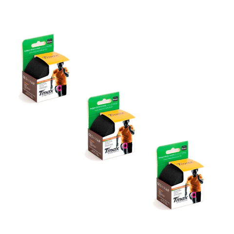 KIT 03 Rolos de Bandagem Elástica Adesiva Tmax 5cm x 5m - Preto