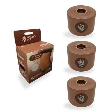 KIT 03 Rolos de Bandagem Elastica Adesiva KinesioSport SOFT 5cm x 6m - Bege