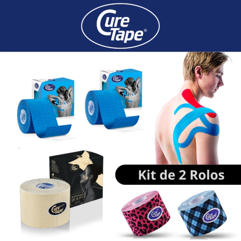 Kit 2 Rolos Bandagem CureTape - Taping para Fisioterapia e Reabilitação, Cores Variadas
