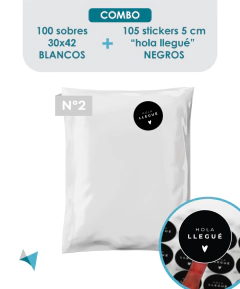 100 SOBRES N2 BLANCOS TRICAPA+105 STICKERS HOLA LLEGU NEGROS