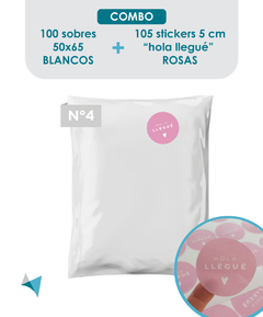 100 SOBRES N4 BLANCOS TRICAPA + 105 STICKERS HOLA LLEGU ROSAS