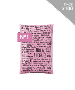 100 sobres "Hola llegué" 20x30 Rosa monocapa