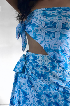 lenço estampado azul
