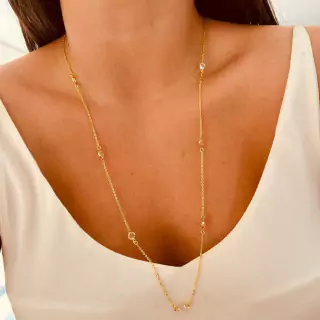 Colar longo Dourado Luiza Cristal branco