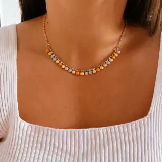 Choker Dourada Esmaltada Tons Pastéis Bolinhas Isabel