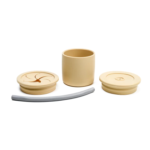 Vaso de silicona 3 en 1 | Con sorbete y tapa para snacks - Amarillo - comprar online