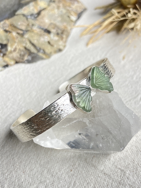 Bracelete transformação borboleta turmalina verde prata 925