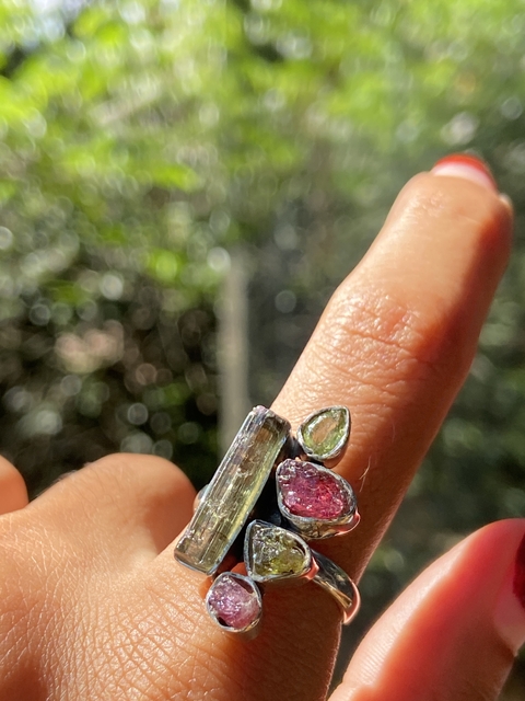 Anel mix turmalinas e peridoto prata 925 - comprar online