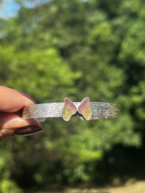 Bracelete transformação borboleta turmalina rosa prata 925
