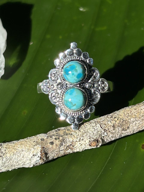 Anel turquesa 2 pedras boho prata 925 - comprar online