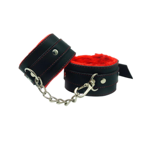 Esposas de cuero con felpa roja