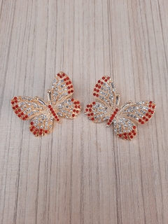 Borboleta Strass com pinos Vermelho/Cristal -cod-BP17