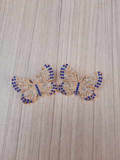 Borboleta Strass com pinos Azul Bic/Cristal -cod-BP19