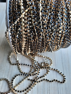 Corrente de strass banho dourado strass Preto PP24 (SS12)