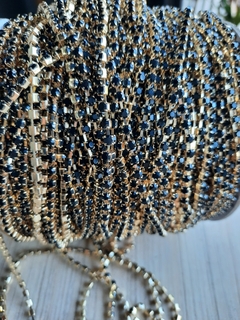 Corrente de strass banho dourado strass Preto PP24 (SS12) - comprar online
