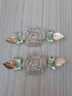 Lateral Rosa Strass Cristal/Verde Chá