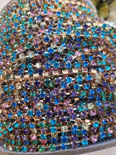 Corrente de strass banho dourado strass Multicolorido PP24 (SS12) - comprar online