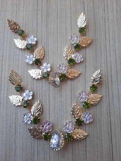 V Flor/Folha BOREAL /STRASS VERDE OLIVA