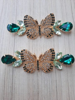 Lateral Borboletas Strass Verde Esmeralda
