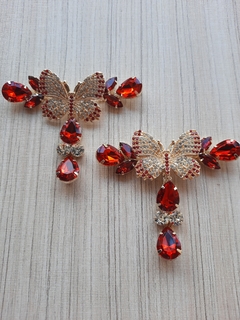 T Borboleta Strass/Gota VERMELHO
