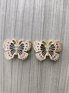 BORBOLETA REVOADA RESINA COM PINOS -ROSÊ PEROLADO-PRETO - comprar online