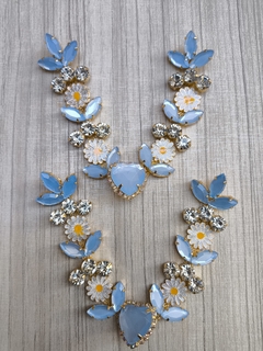 V Coração/Margaridas AZUL OPALINO - comprar online