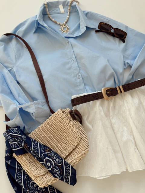 Camisa over poplin - celeste