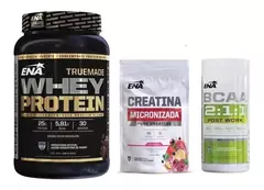 WHEY PROTEINA TRUE MADE + BCAA 2.1.1+ CREATINA ENA COMBO VOLUMEN
