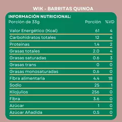 Barra de cereal Wik Taste sin TACC sabor quinoa/chocolate 20g de 20 u Vegan Kosher Sin Tacc - tienda online