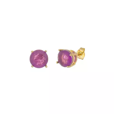 Brinco redondo pedra fucsion ametista - banho de ouro - comprar online