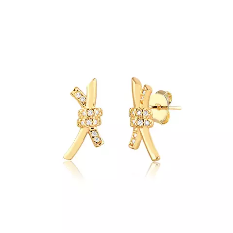 Brinco Nó Fio Duplo Cravado - Banho de ouro - comprar online