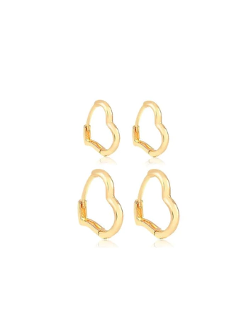 Duo argolas coraçao - banho de ouro