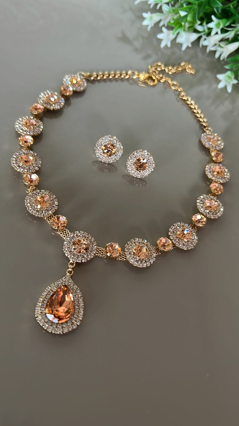 Conjunto Regina colar e brinco festa rose