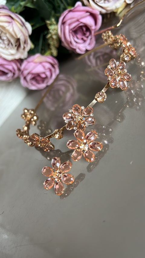 conj tiara e brinco rose flor v3