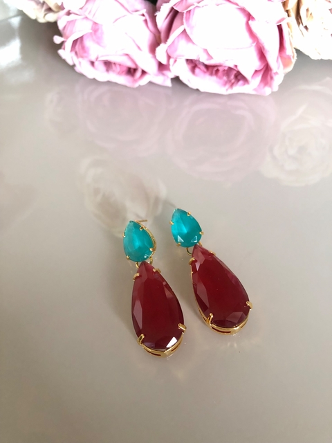 Brinco Ires gota Azul com Vermelho