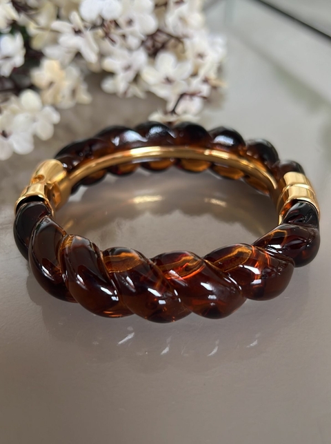 Bracelete Karina Resina tartaruga Premium Marrom c/ Dourado