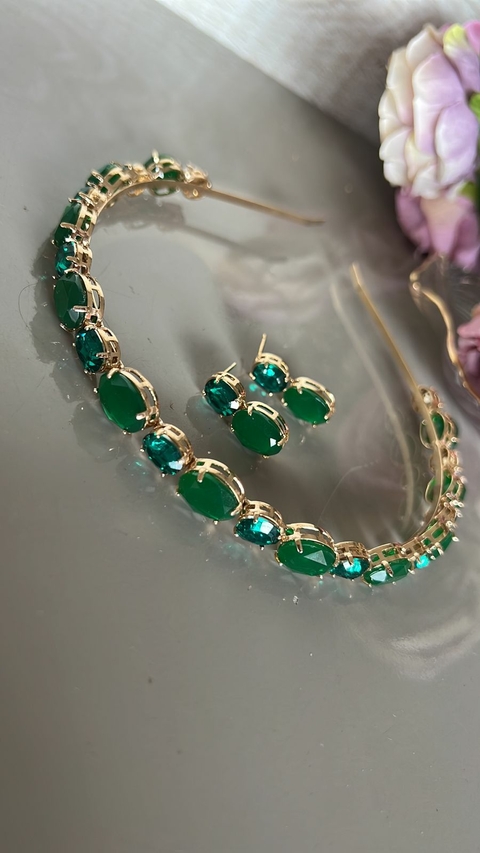 Conjunto tiara e brinco Lady esmeralda