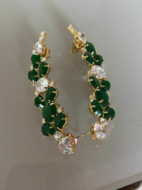 Brinco Laura Ear Cuff Verde Bandeira com Zircônia