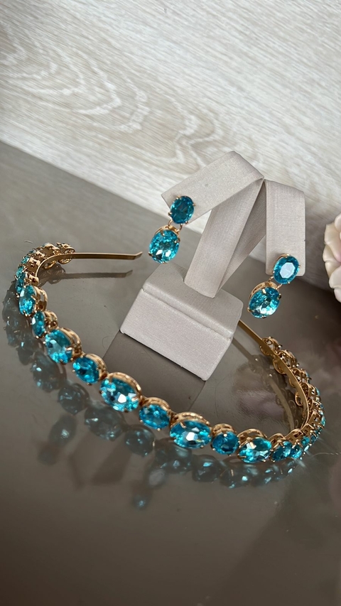 Conjunto tiara e brinco Lady azul