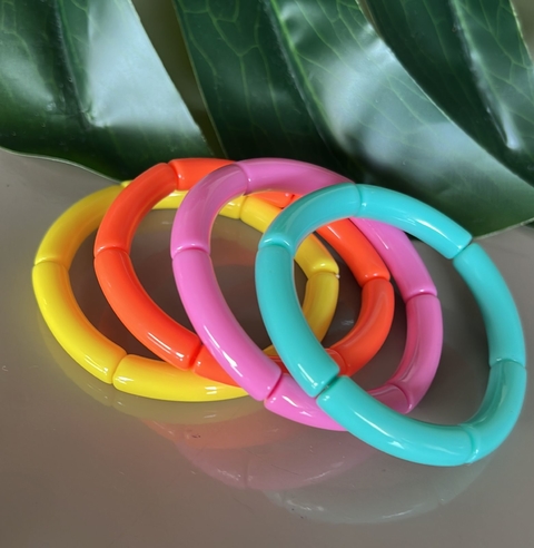 black Conjunto de Pulseiras Resinadas Colorida