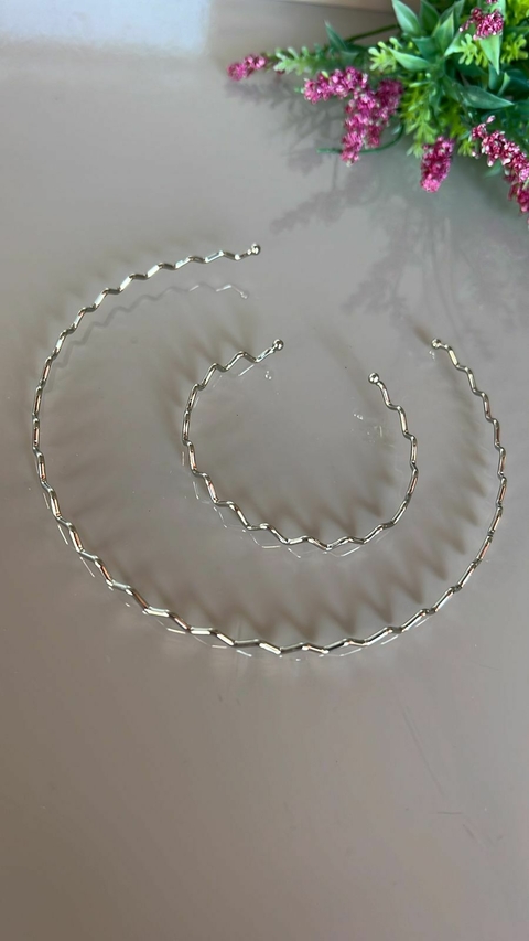 Conj Choker e Bracelete Aro Prata Zigzag